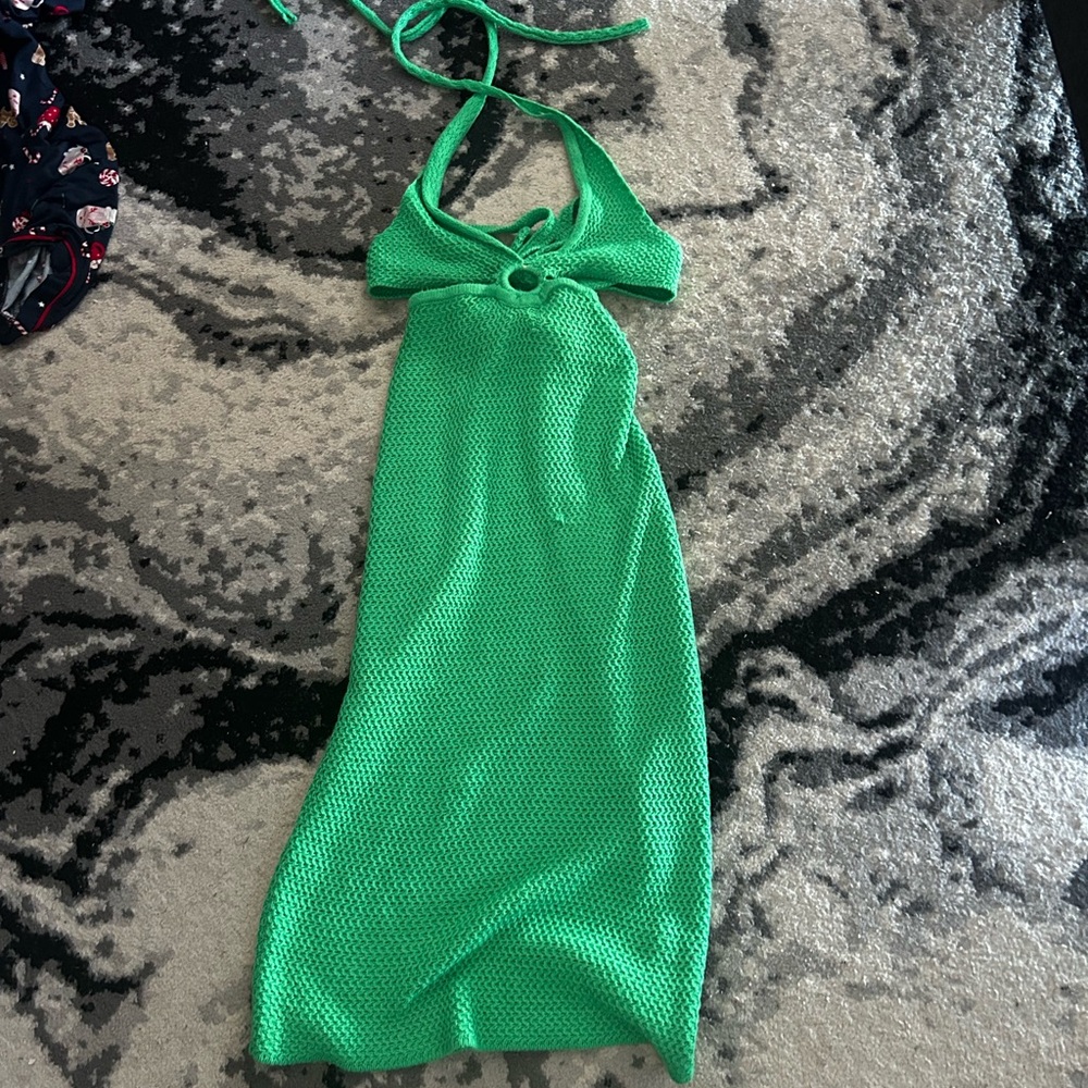Green Knit Halter Midi Dress